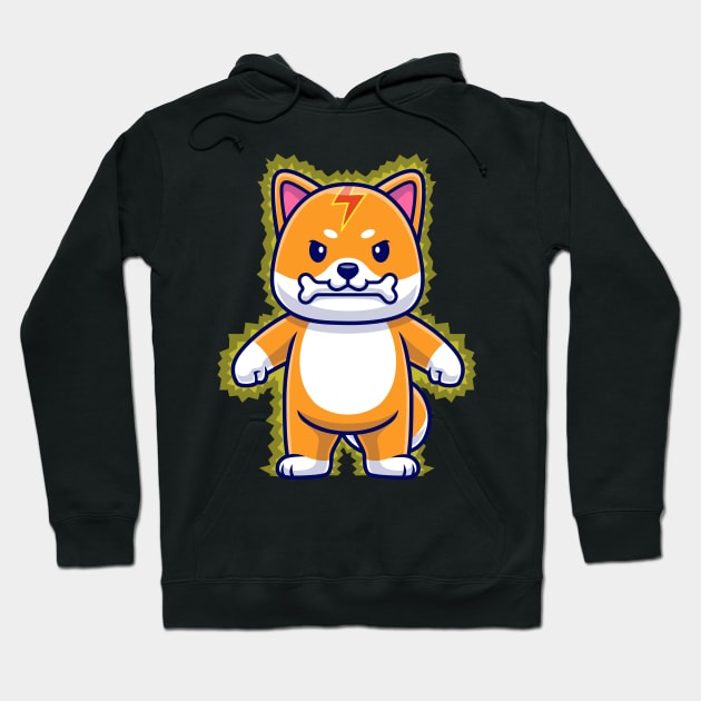 Happy Shiba Inu Dog lightning Bite Bone Cartoon Hoodie by Catalyst Labs